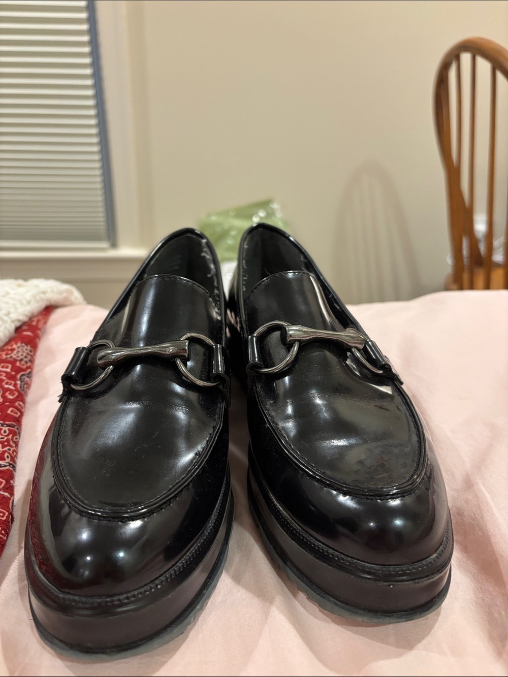 Women's Black Leather Moccasins with Metal Bit Accent
